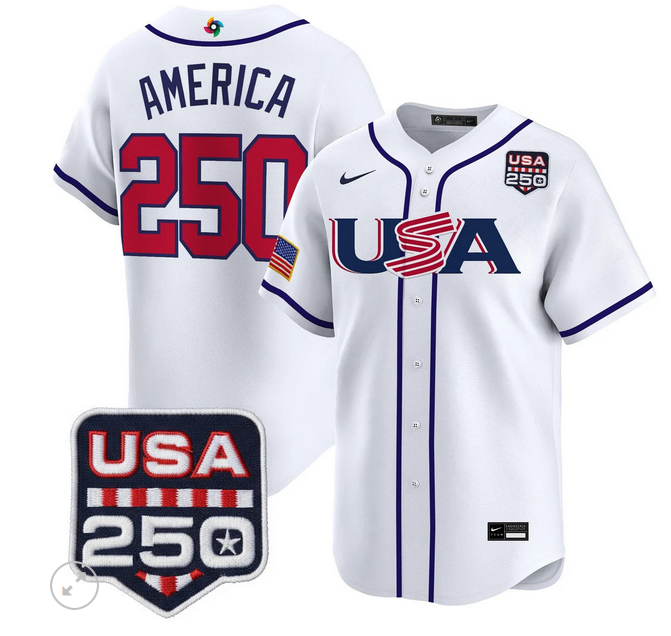 Men Team USA World Baseball Classic 250 America Patch white 2026 MLB Jersey